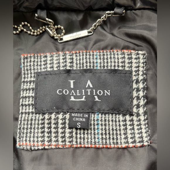 LA Coalition Houndstooth Metallic Puffer Jacket Coat Preppy - Picture 5 of 6